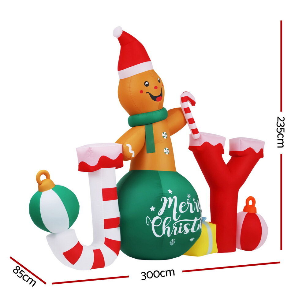 Jingle Jollys Christmas Inflatable Gingerman Joy 3M Long Outdoor Decorations