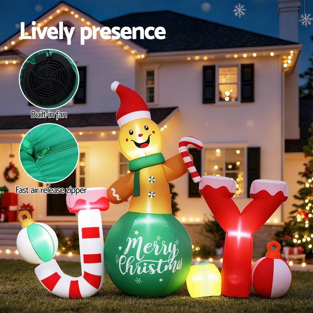 Jingle Jollys Christmas Inflatable Gingerman Joy 3M Long Outdoor Decorations