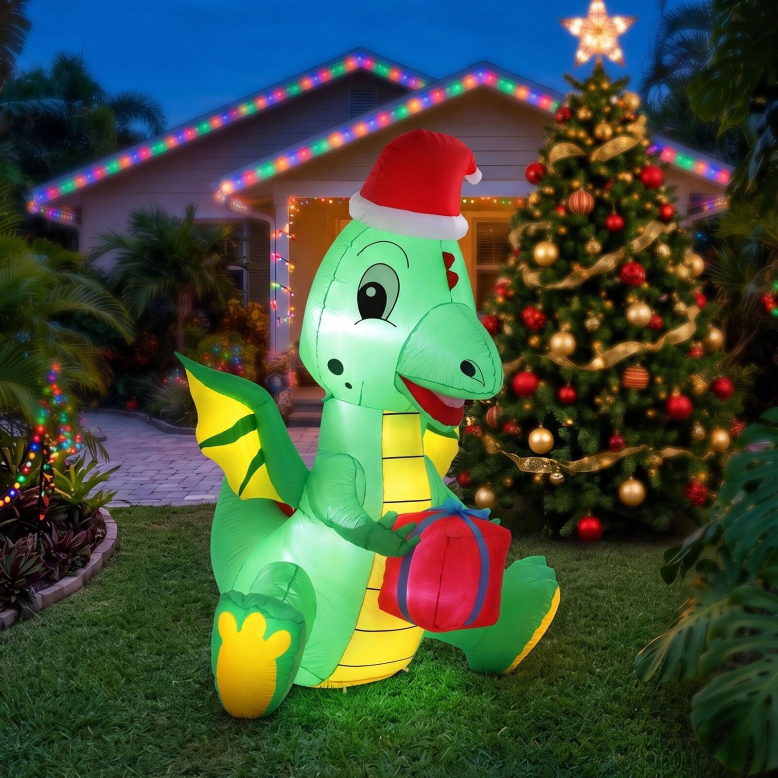 Jingle Jollys Christmas Inflatable Dragon 1.8M Height LED Outdoor Decorations