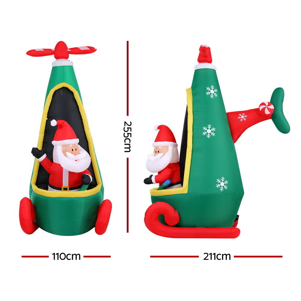 Jingle Jollys Christmas Inflatable Santa in Helicopter 2.55M Height LED