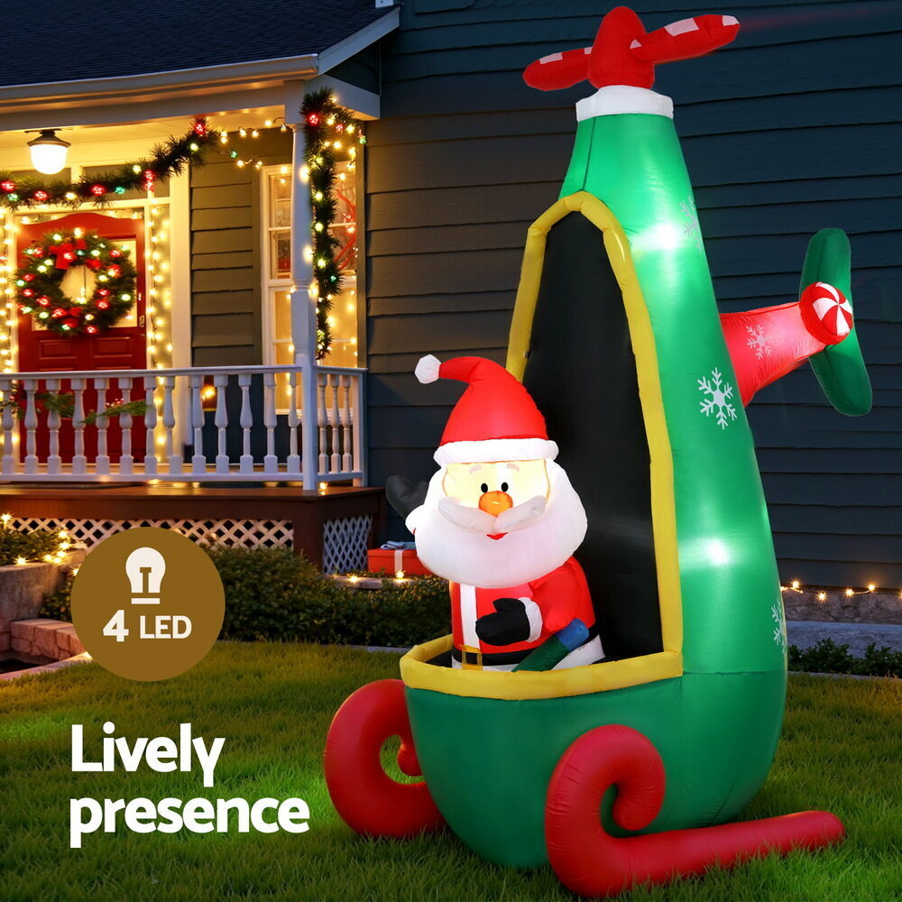 Jingle Jollys Christmas Inflatable Santa in Helicopter 2.55M Height LED
