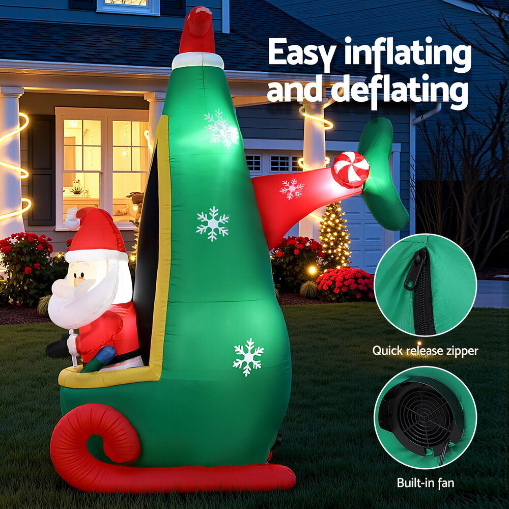 Jingle Jollys Christmas Inflatable Santa in Helicopter 2.55M Height LED