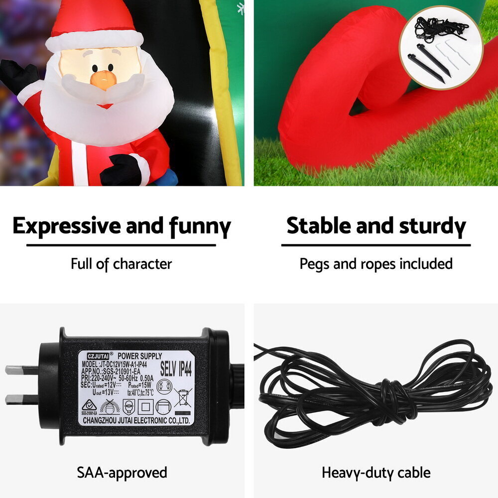 Jingle Jollys Christmas Inflatable Santa in Helicopter 2.55M Height LED