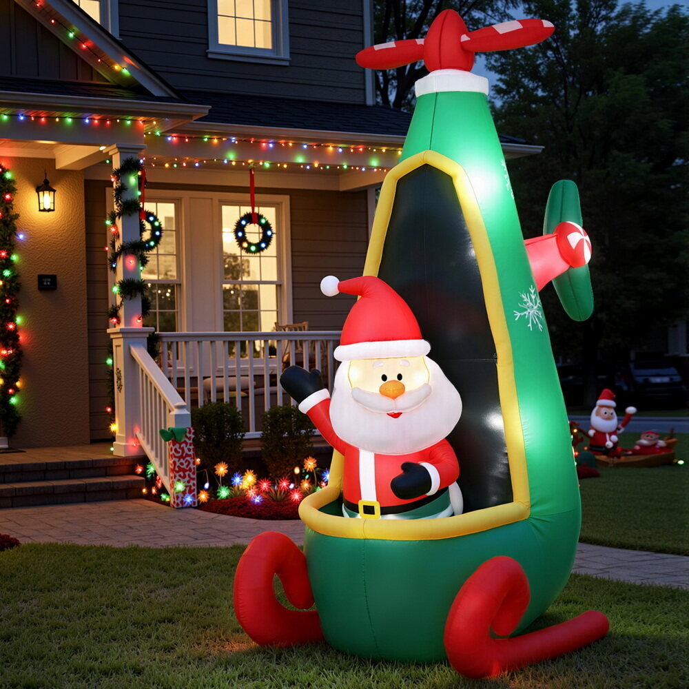Jingle Jollys Christmas Inflatable Santa in Helicopter 2.55M Height LED