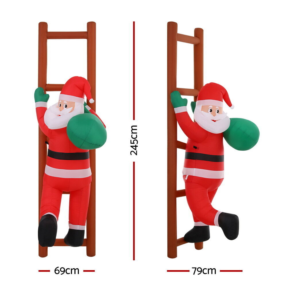Jingle Jollys Christmas Inflatable Santa Climbing Ladder 2.45M Height LED