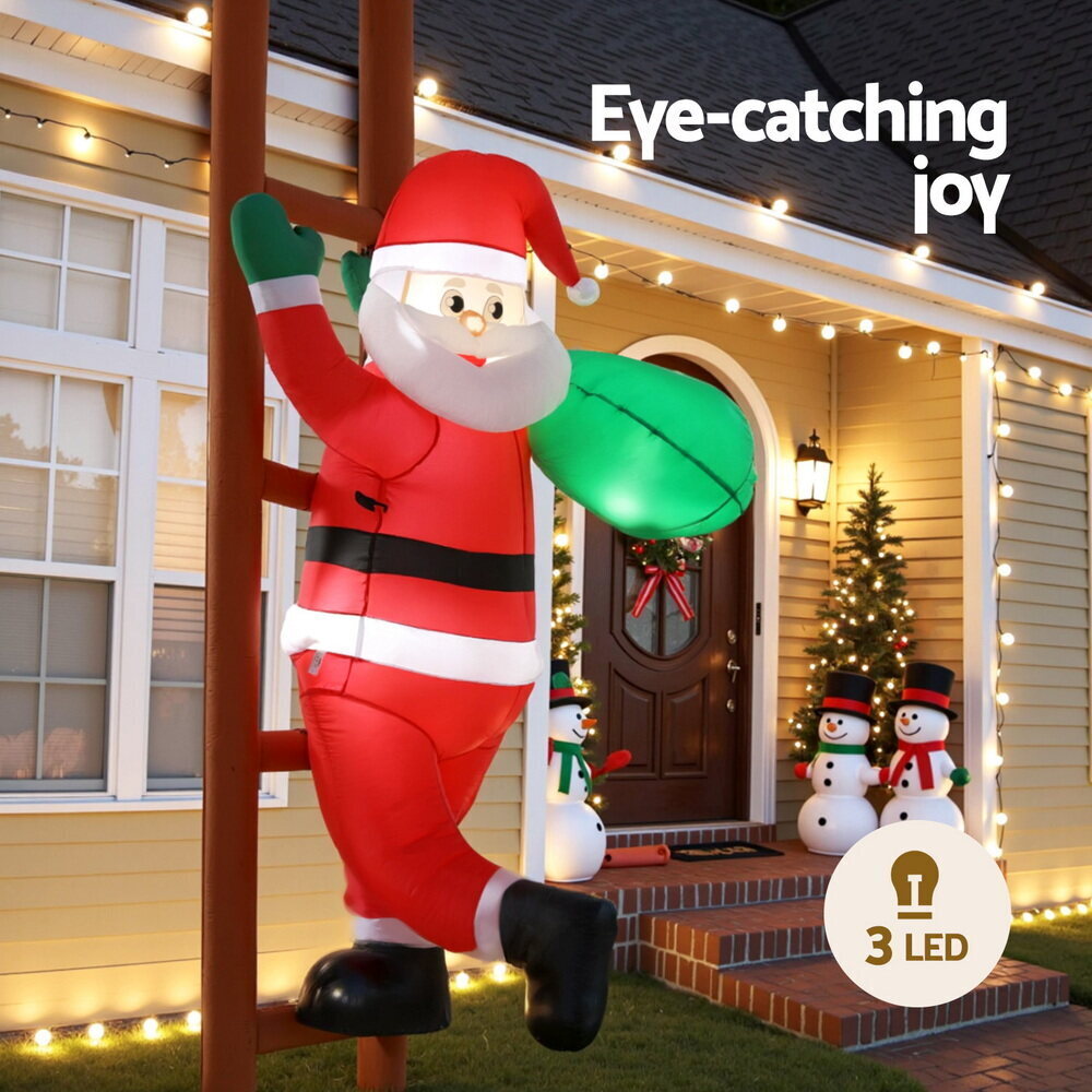 Jingle Jollys Christmas Inflatable Santa Climbing Ladder 2.45M Height LED