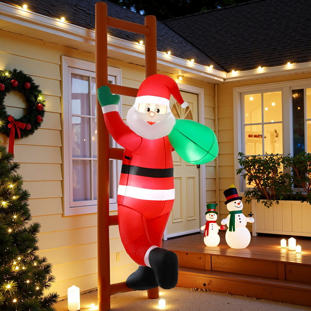 Jingle Jollys Christmas Inflatable Santa Climbing Ladder 2.45M Height LED