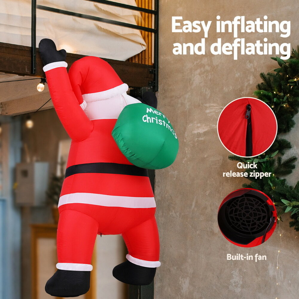 Jingle Jollys Christmas Inflatable Santa Climbing LED Illuminated Decorations