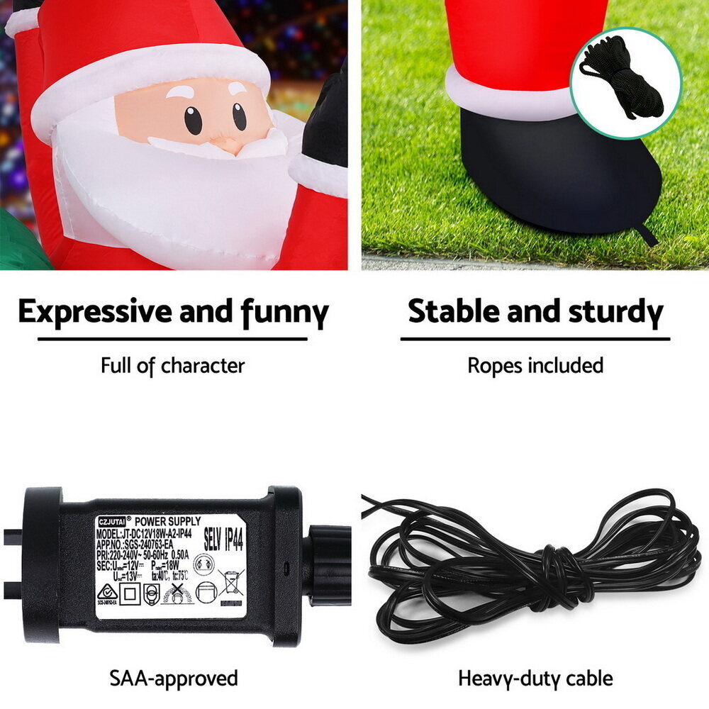 Jingle Jollys Christmas Inflatable Santa Climbing LED Illuminated Decorations