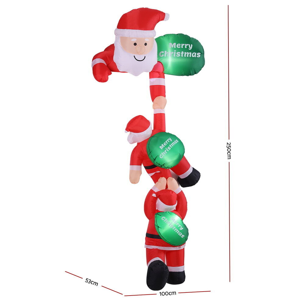 Jingle Jollys Christmas Inflatable Climbing Santa 2.5M Height LED Decorations