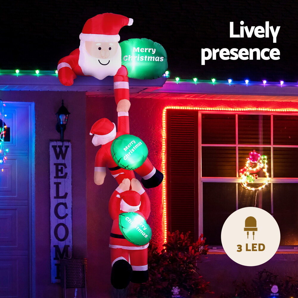 Jingle Jollys Christmas Inflatable Climbing Santa 2.5M Height LED Decorations