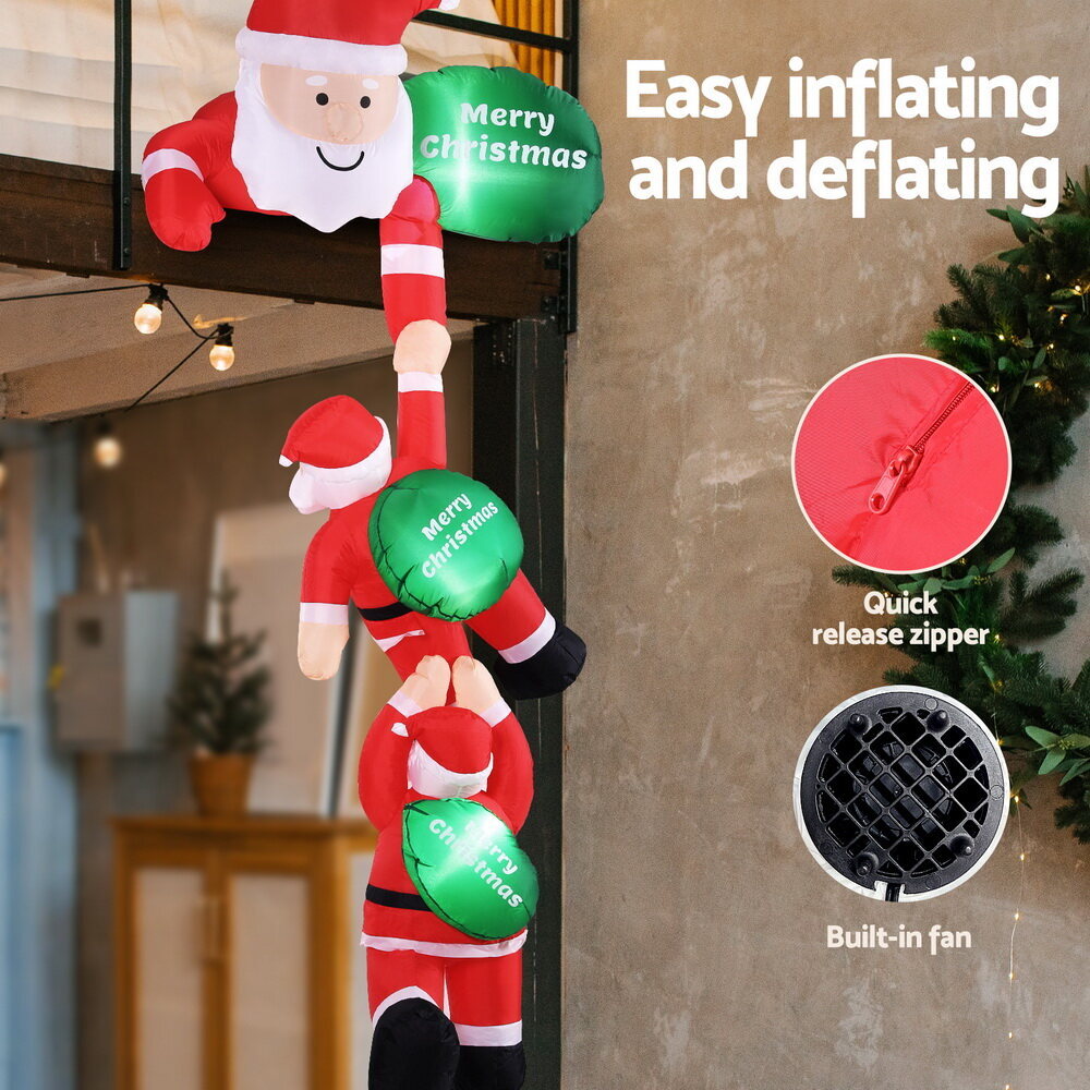 Jingle Jollys Christmas Inflatable Climbing Santa 2.5M Height LED Decorations