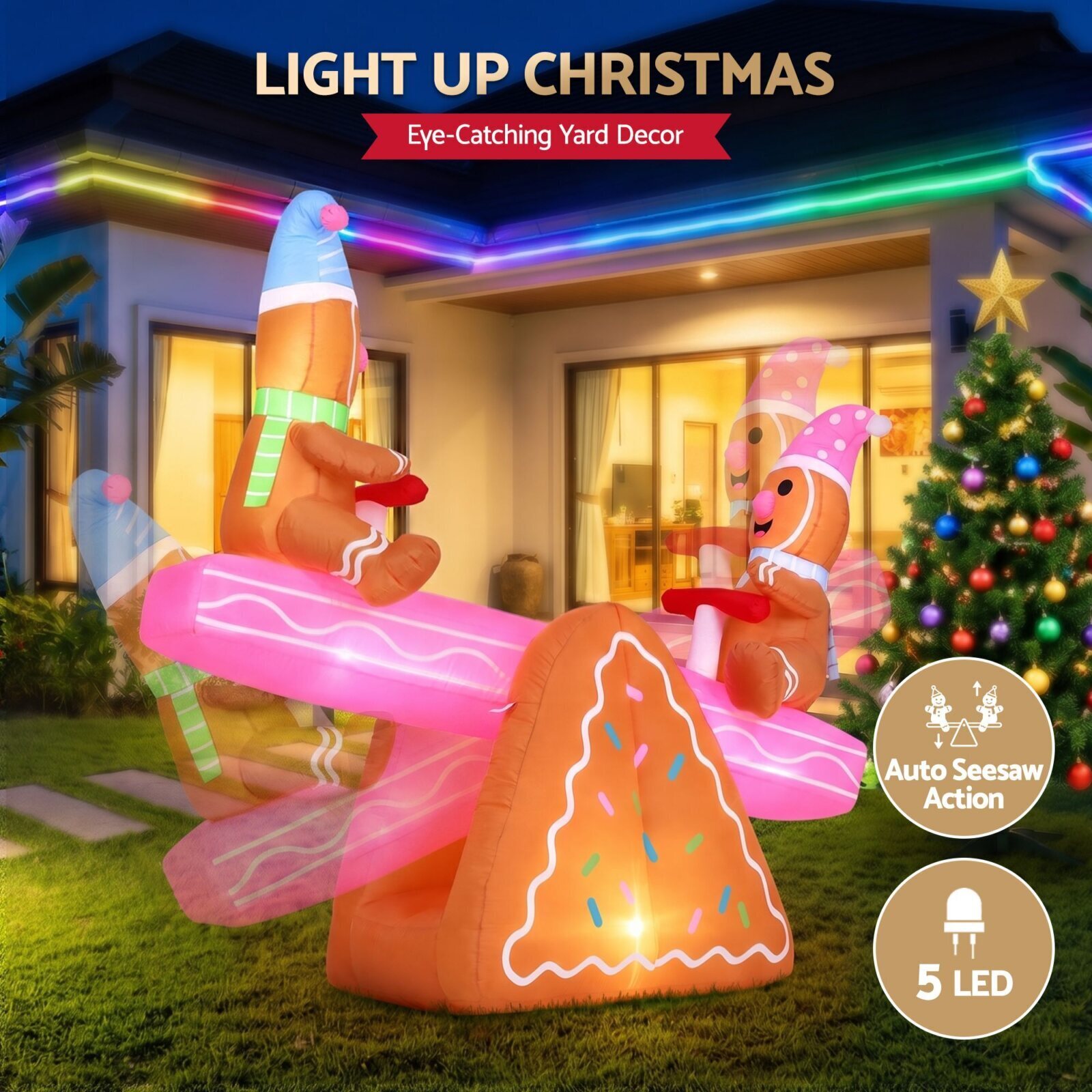 Jingle Jollys Christmas Inflatable Seesaw 1.8M Height LED Outdoor Decorations
