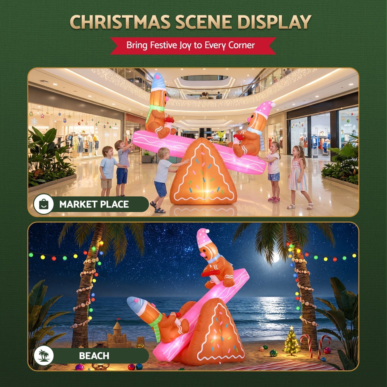 Jingle Jollys Christmas Inflatable Seesaw 1.8M Height LED Outdoor Decorations