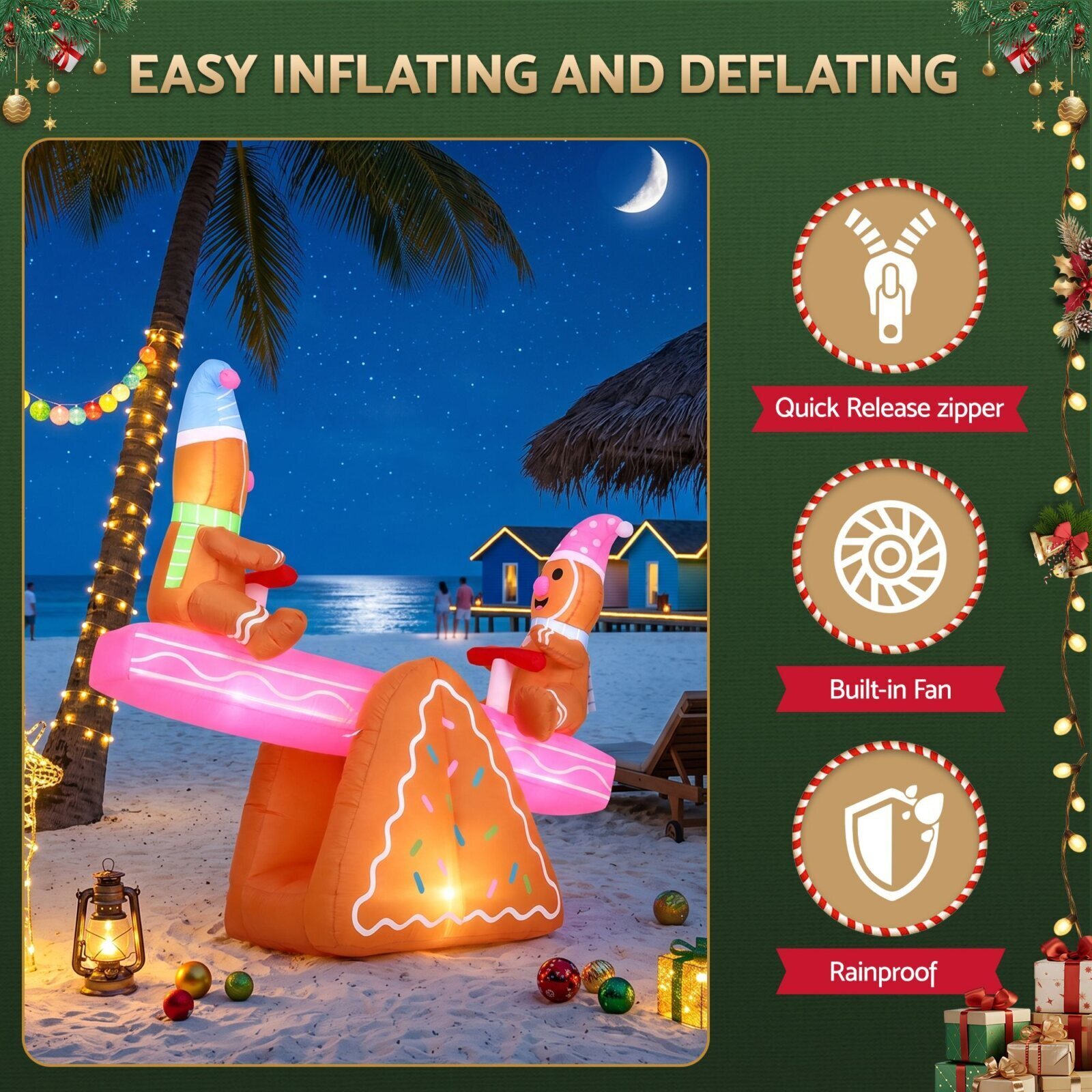 Jingle Jollys Christmas Inflatable Seesaw 1.8M Height LED Outdoor Decorations