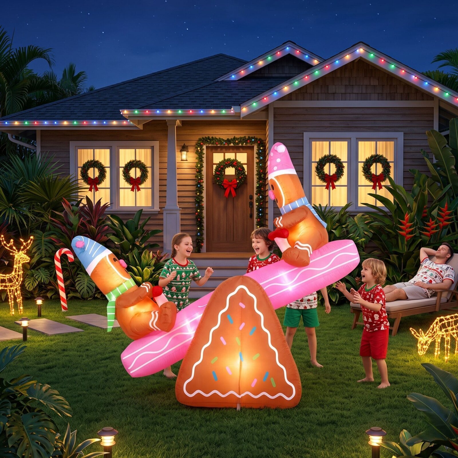 Jingle Jollys Christmas Inflatable Seesaw 1.8M Height LED Outdoor Decorations