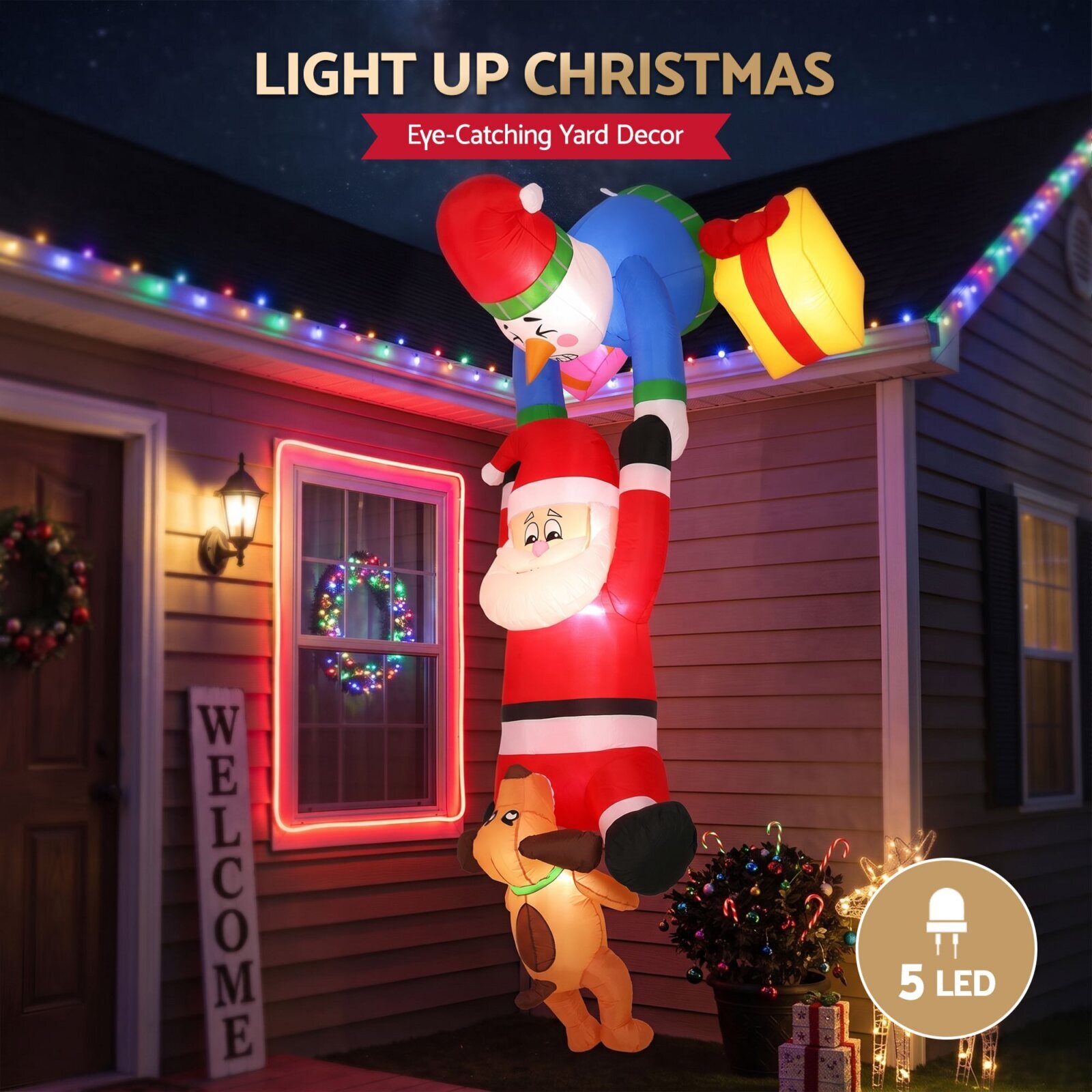 Jingle Jollys Christmas Inflatable Climbing Santa 3.5M Height LED Decorations