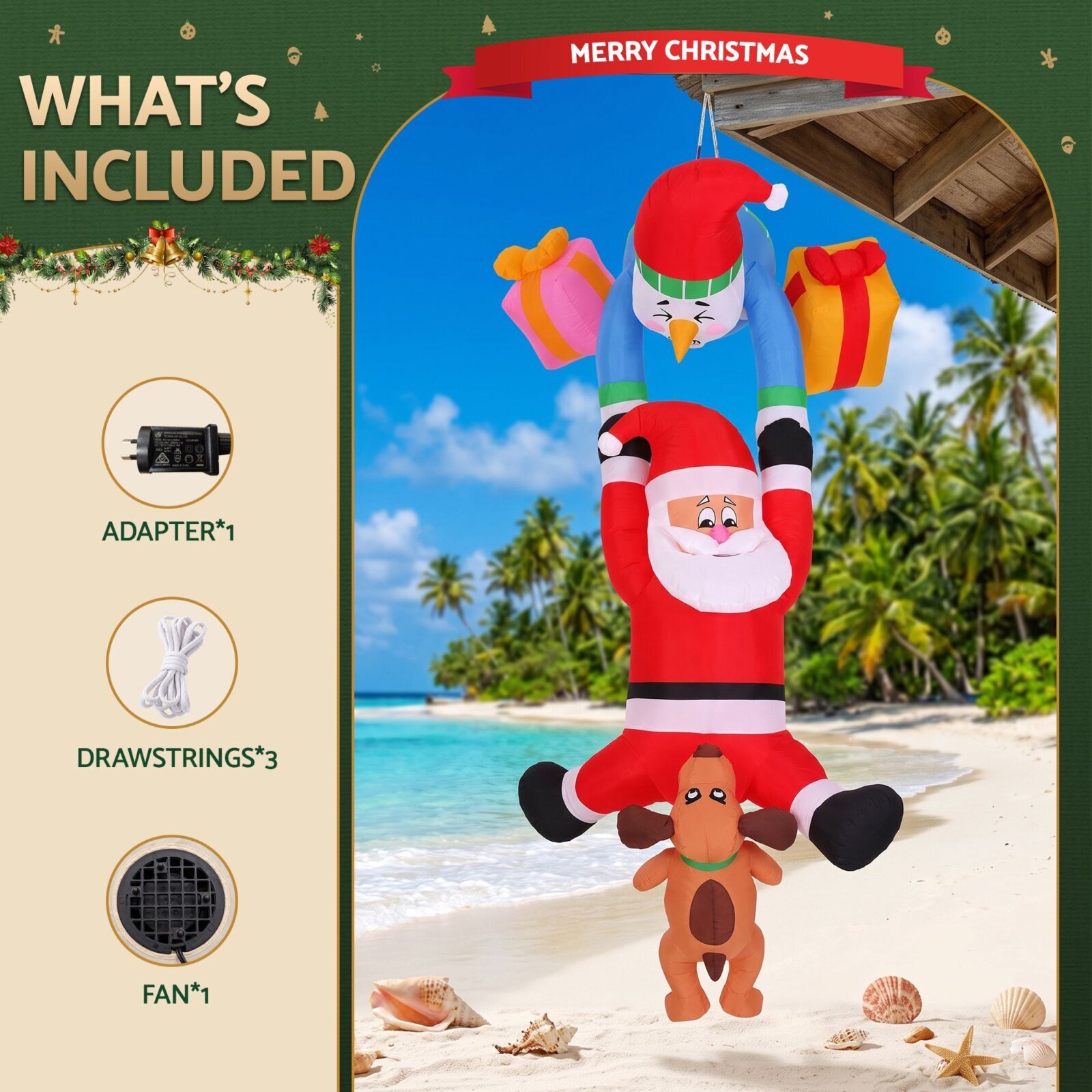 Jingle Jollys Christmas Inflatable Climbing Santa 3.5M Height LED Decorations