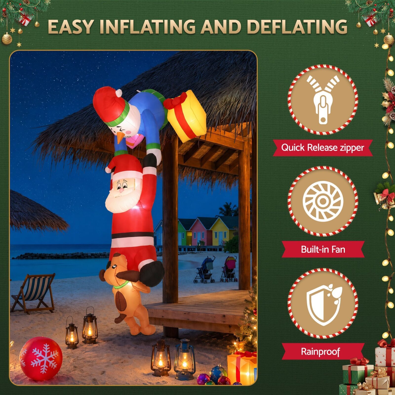 Jingle Jollys Christmas Inflatable Climbing Santa 3.5M Height LED Decorations