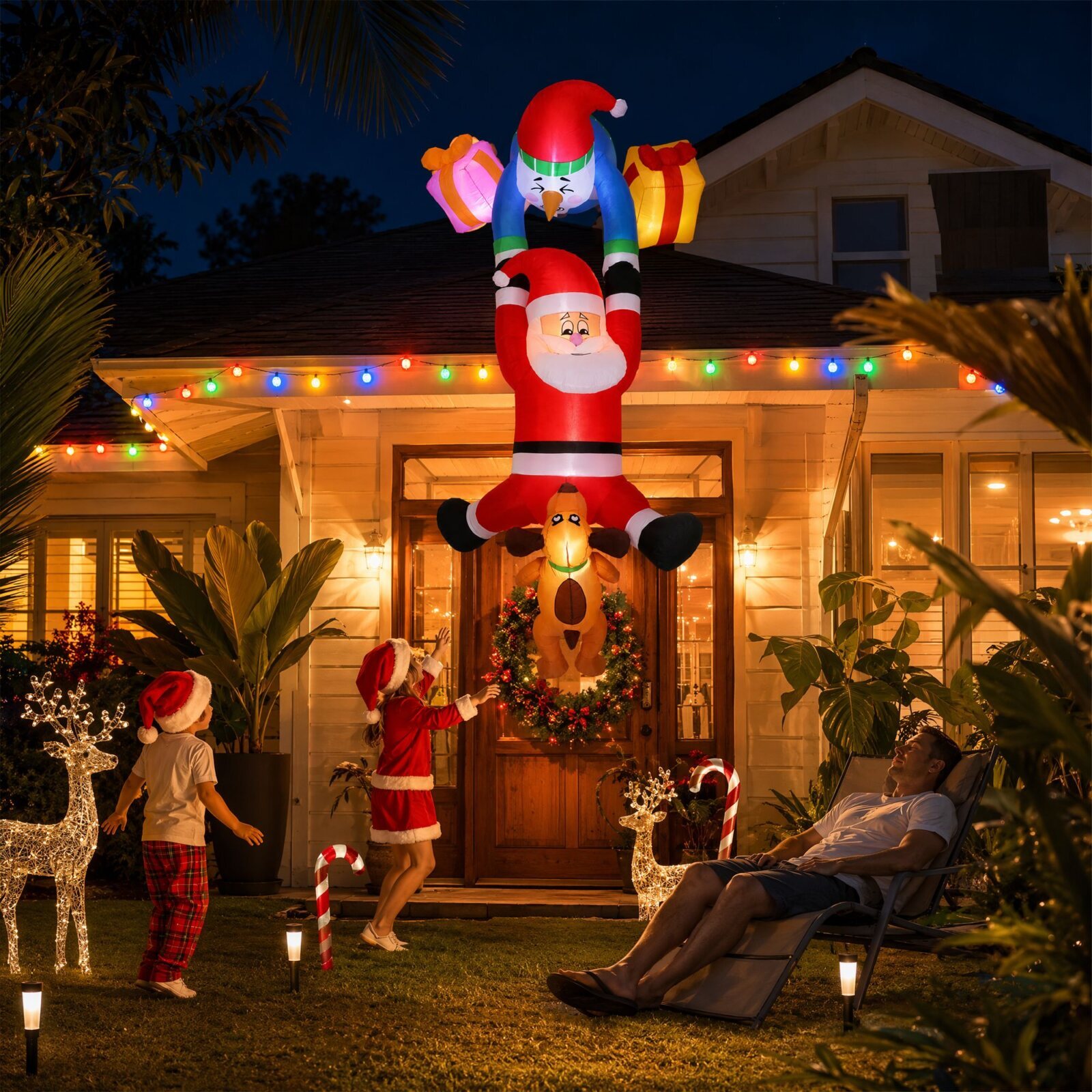 Jingle Jollys Christmas Inflatable Climbing Santa 3.5M Height LED Decorations