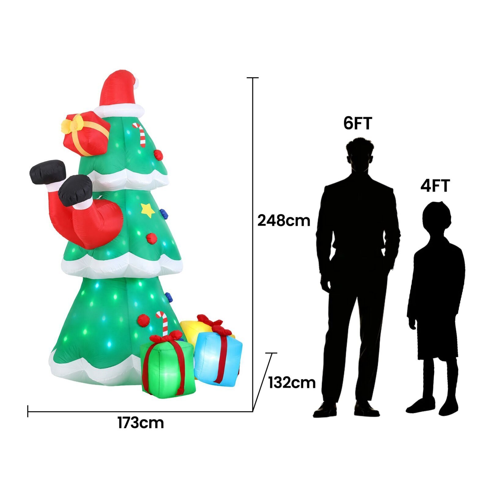 Jingle Jollys Christmas Inflatable Santa Tree 2.5M Height Flashing Light