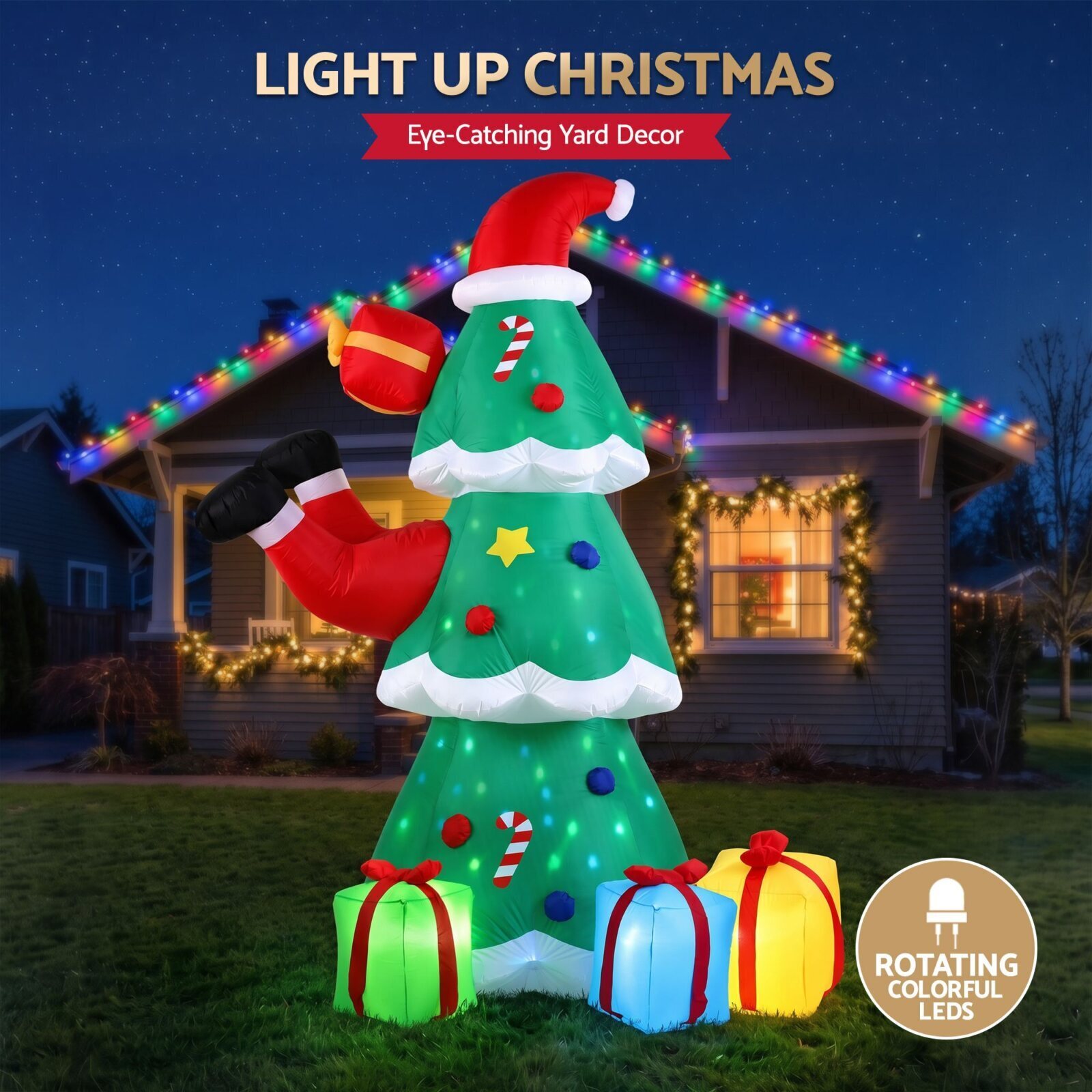 Jingle Jollys Christmas Inflatable Santa Tree 2.5M Height Flashing Light