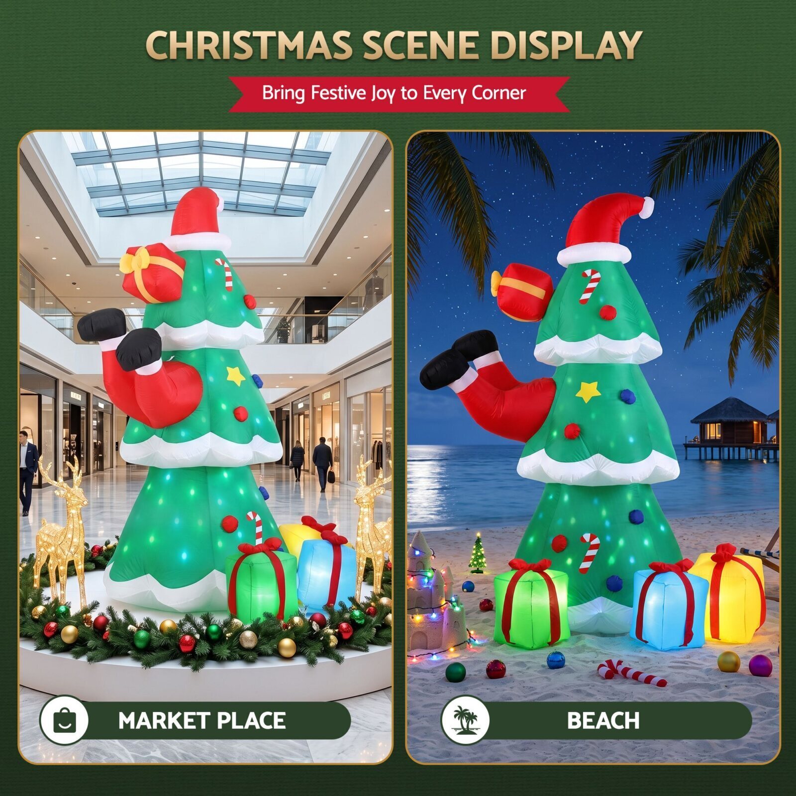 Jingle Jollys Christmas Inflatable Santa Tree 2.5M Height Flashing Light