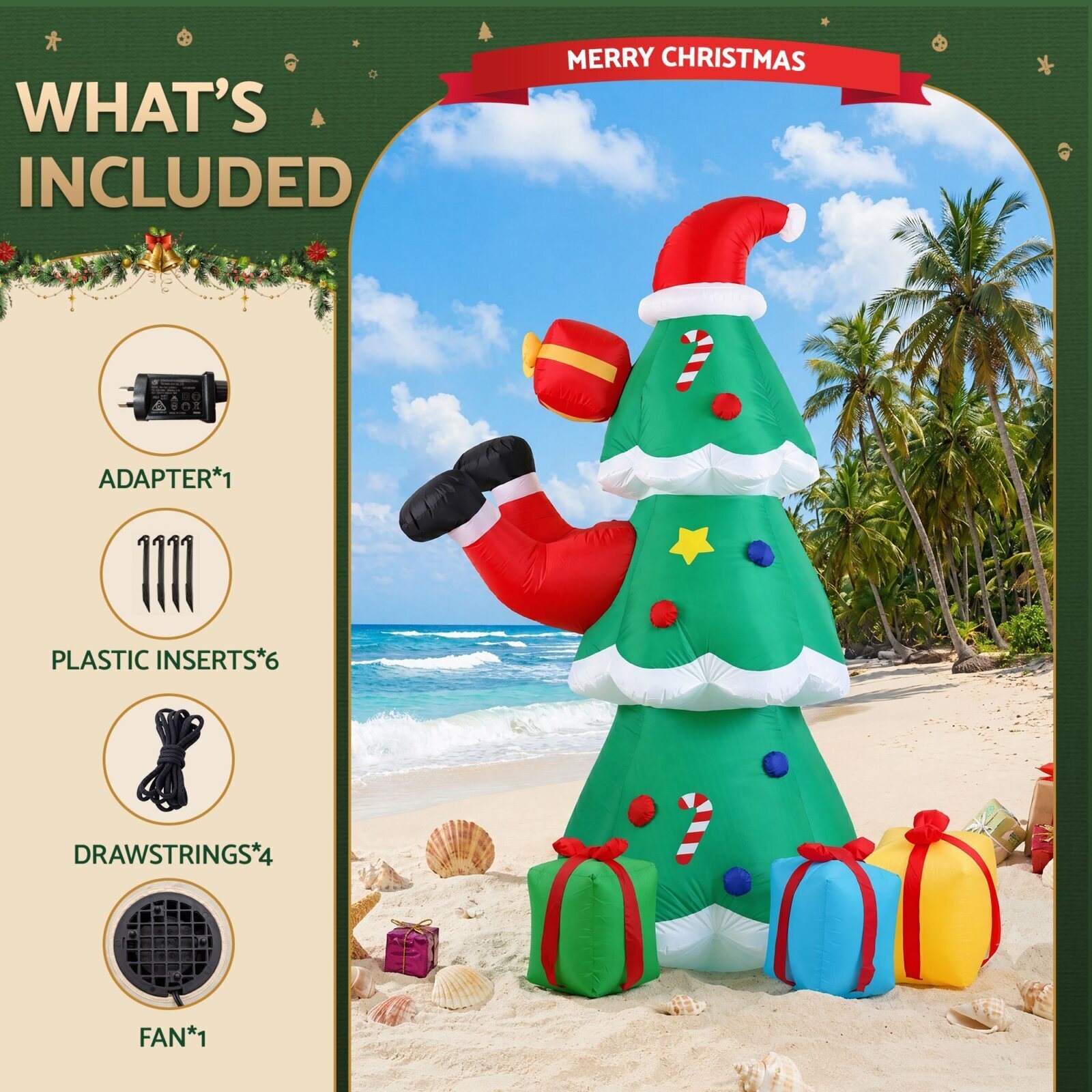 Jingle Jollys Christmas Inflatable Santa Tree 2.5M Height Flashing Light