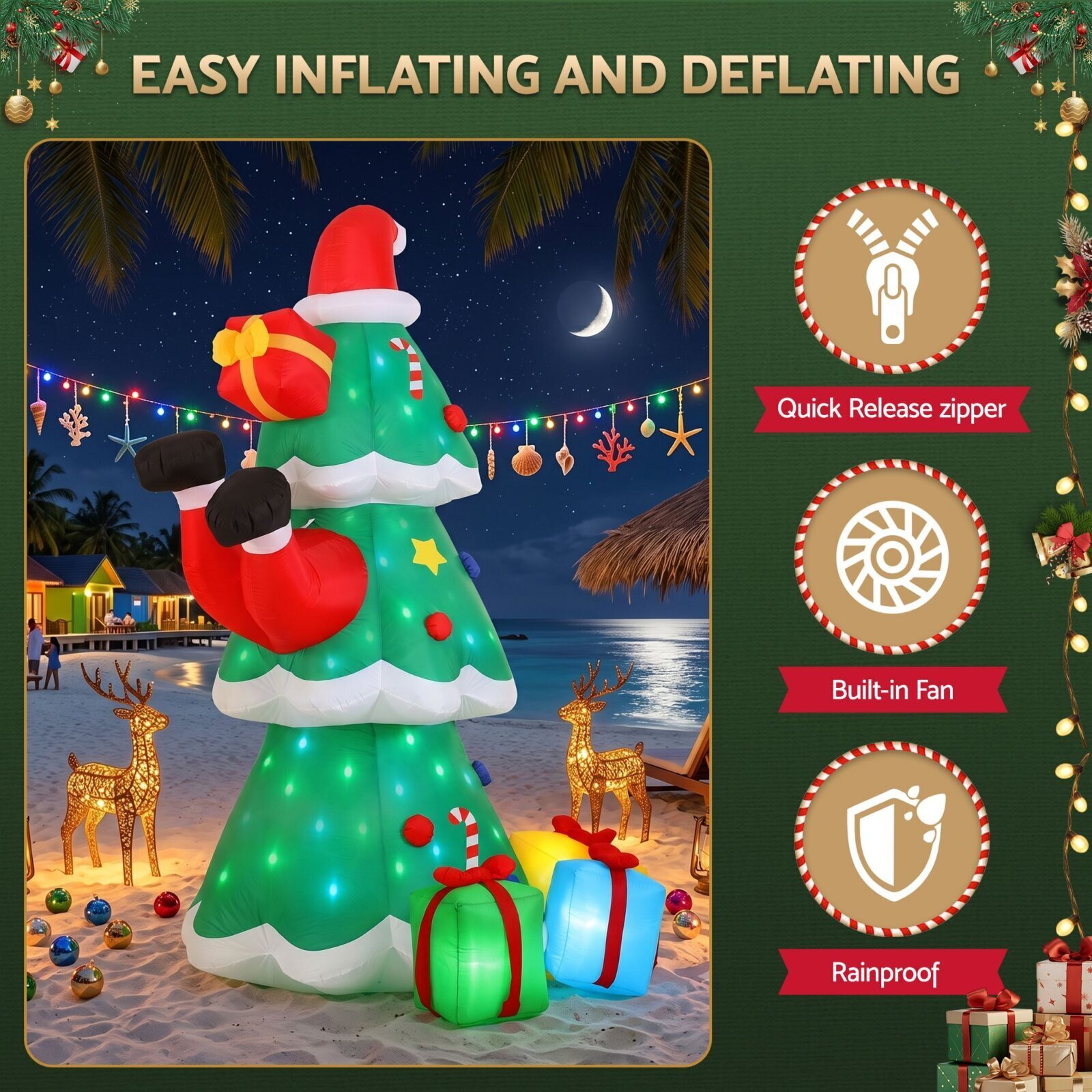 Jingle Jollys Christmas Inflatable Santa Tree 2.5M Height Flashing Light