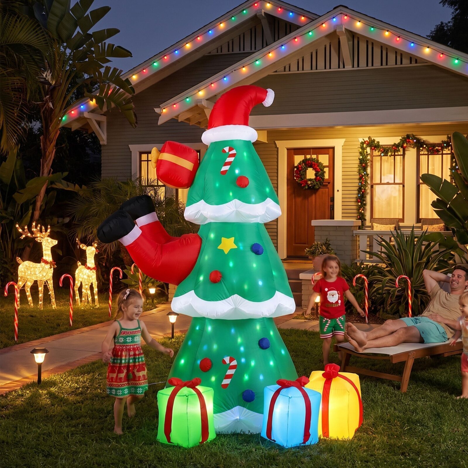 Jingle Jollys Christmas Inflatable Santa Tree 2.5M Height Flashing Light