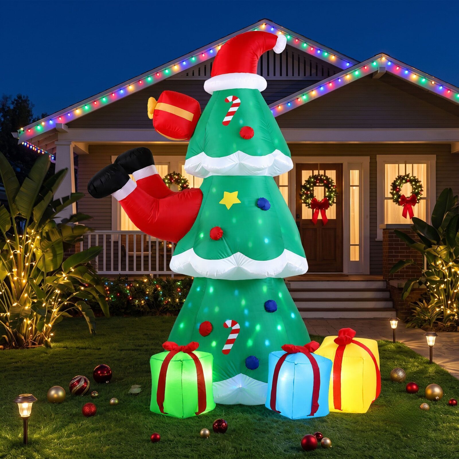 Jingle Jollys Christmas Inflatable Santa Tree 2.5M Height Flashing Light