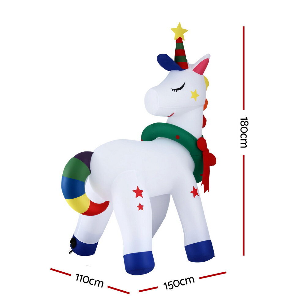 Jingle Jollys Christmas Inflatable Unicorn 1.8M Tall Outdoor Decorations
