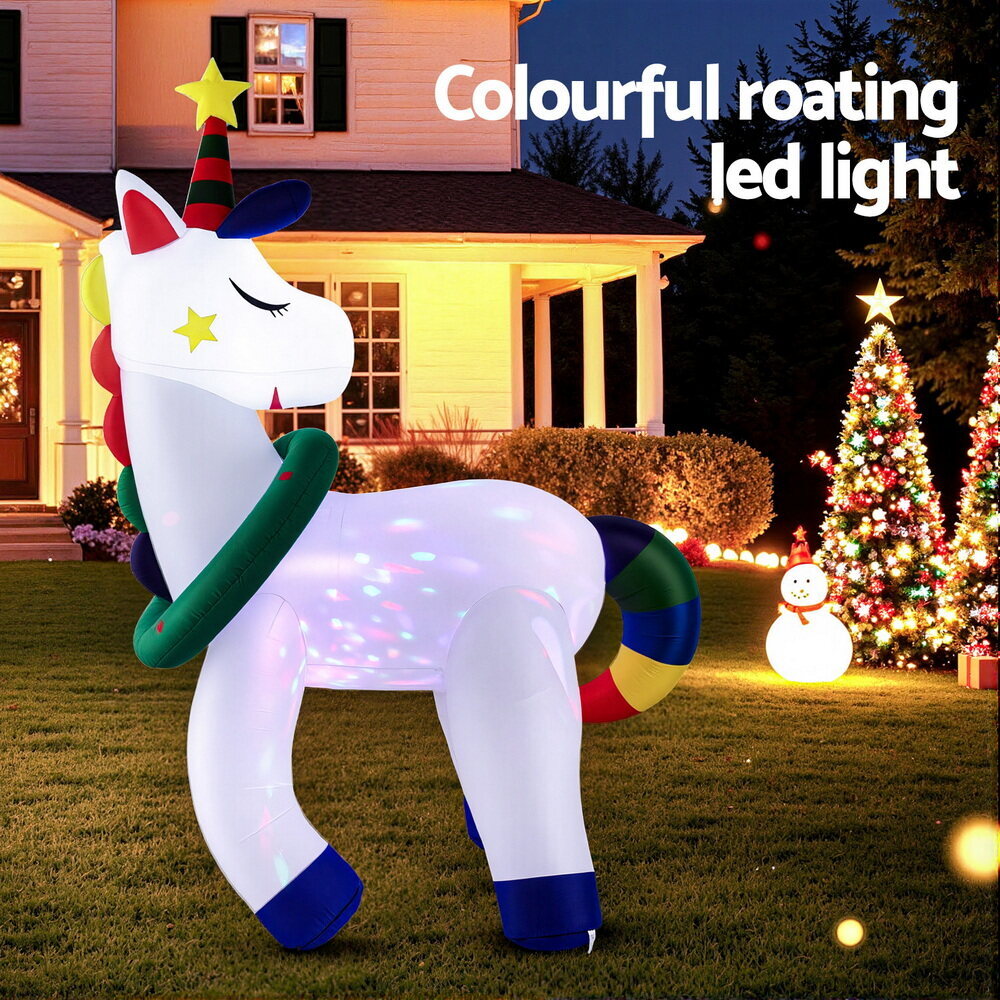 Jingle Jollys Christmas Inflatable Unicorn 1.8M Tall Outdoor Decorations