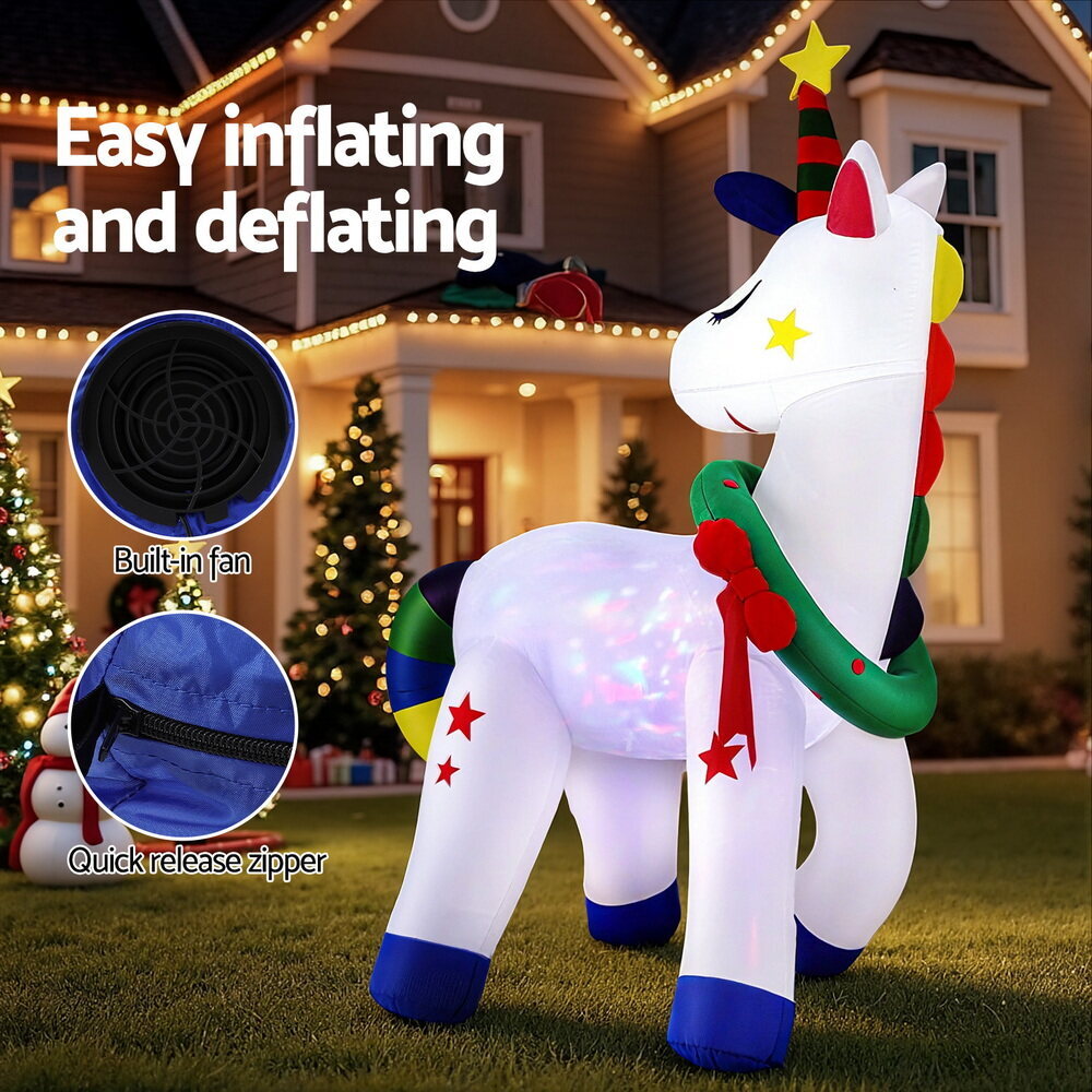 Jingle Jollys Christmas Inflatable Unicorn 1.8M Tall Outdoor Decorations