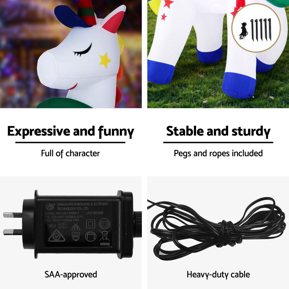 Jingle Jollys Christmas Inflatable Unicorn 1.8M Tall Outdoor Decorations