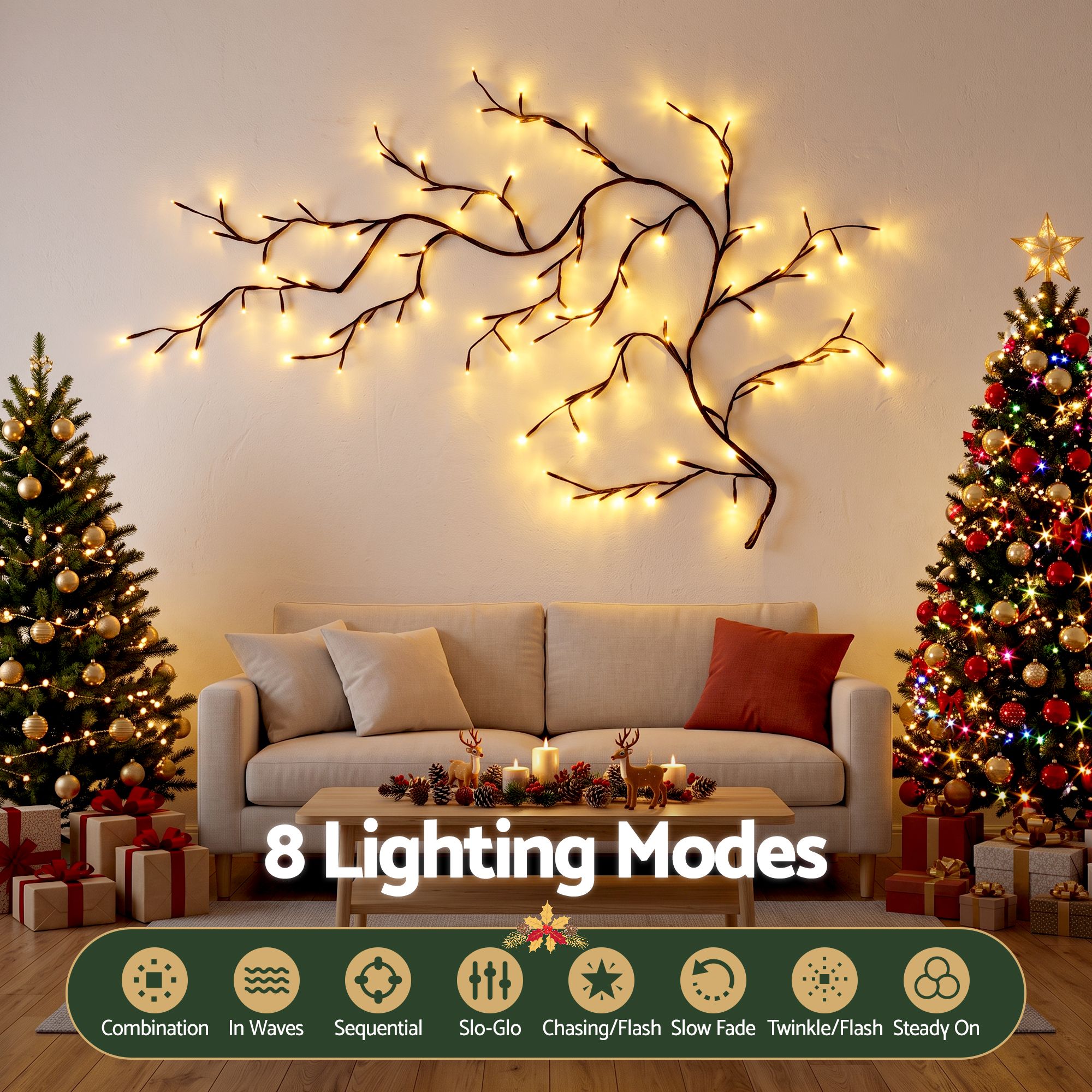 Jingle Jollys Christmas Willow Vine Lights Branch LED Fairy DIY Wall Decor 1.8m