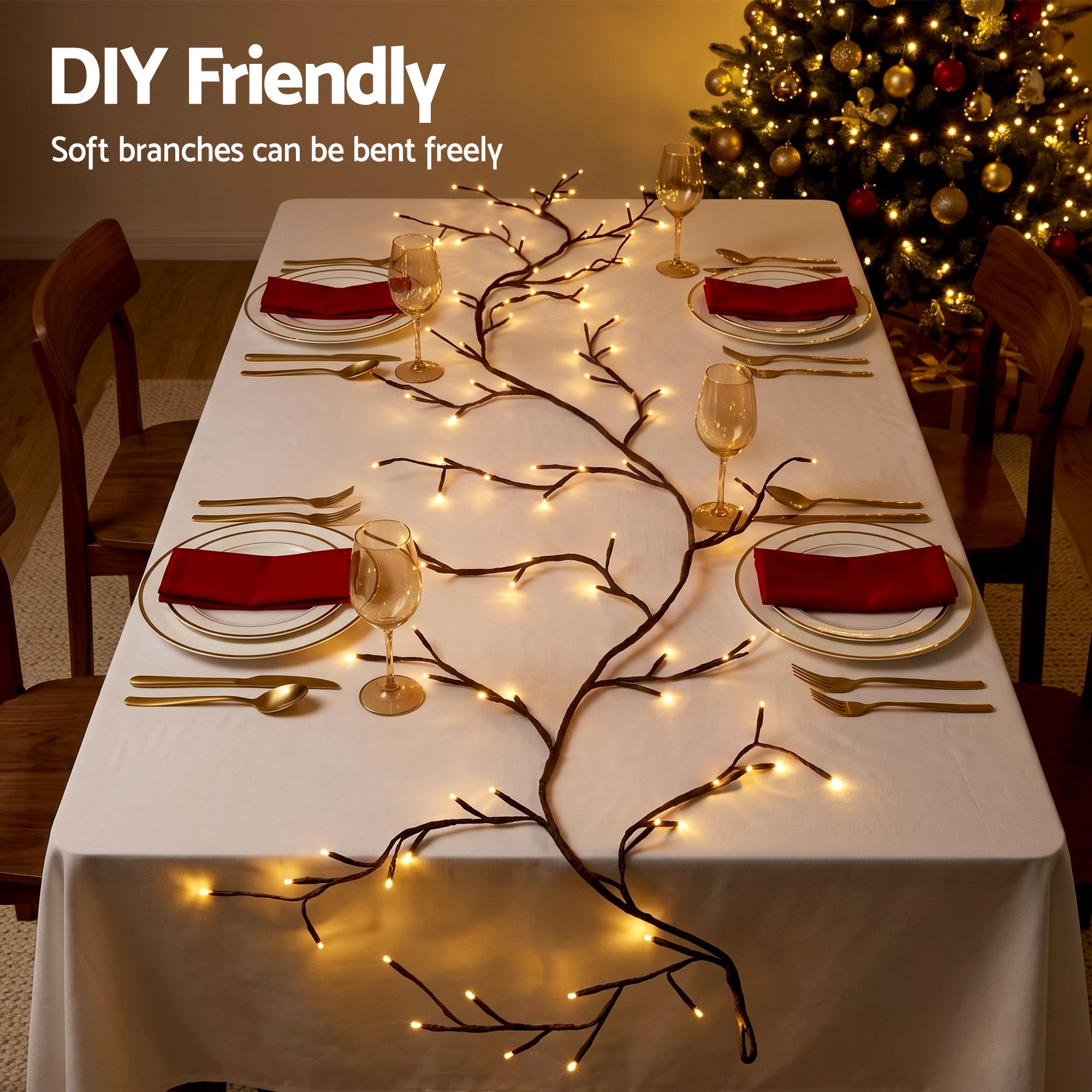 Jingle Jollys Christmas Willow Vine Lights Branch LED Fairy DIY Wall Decor 1.8m