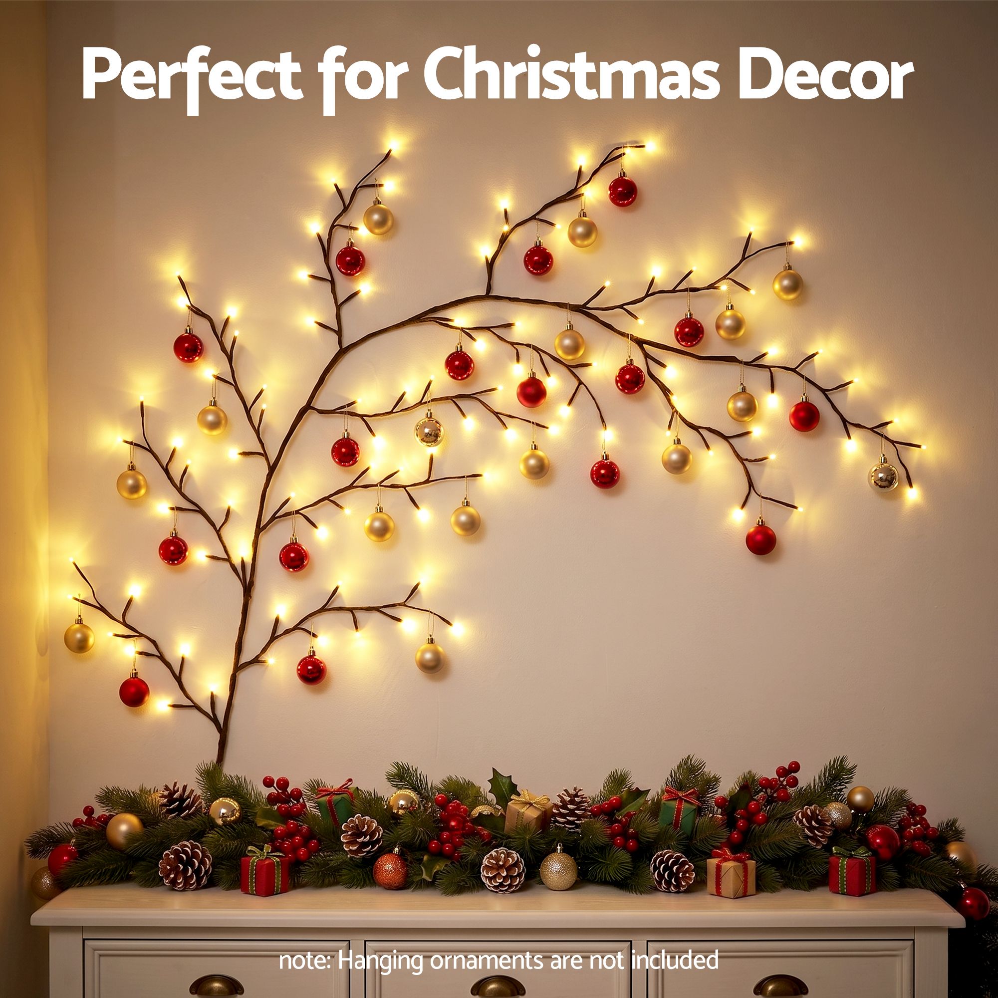 Jingle Jollys Christmas Willow Vine Lights Branch LED Fairy DIY Wall Decor 1.8m