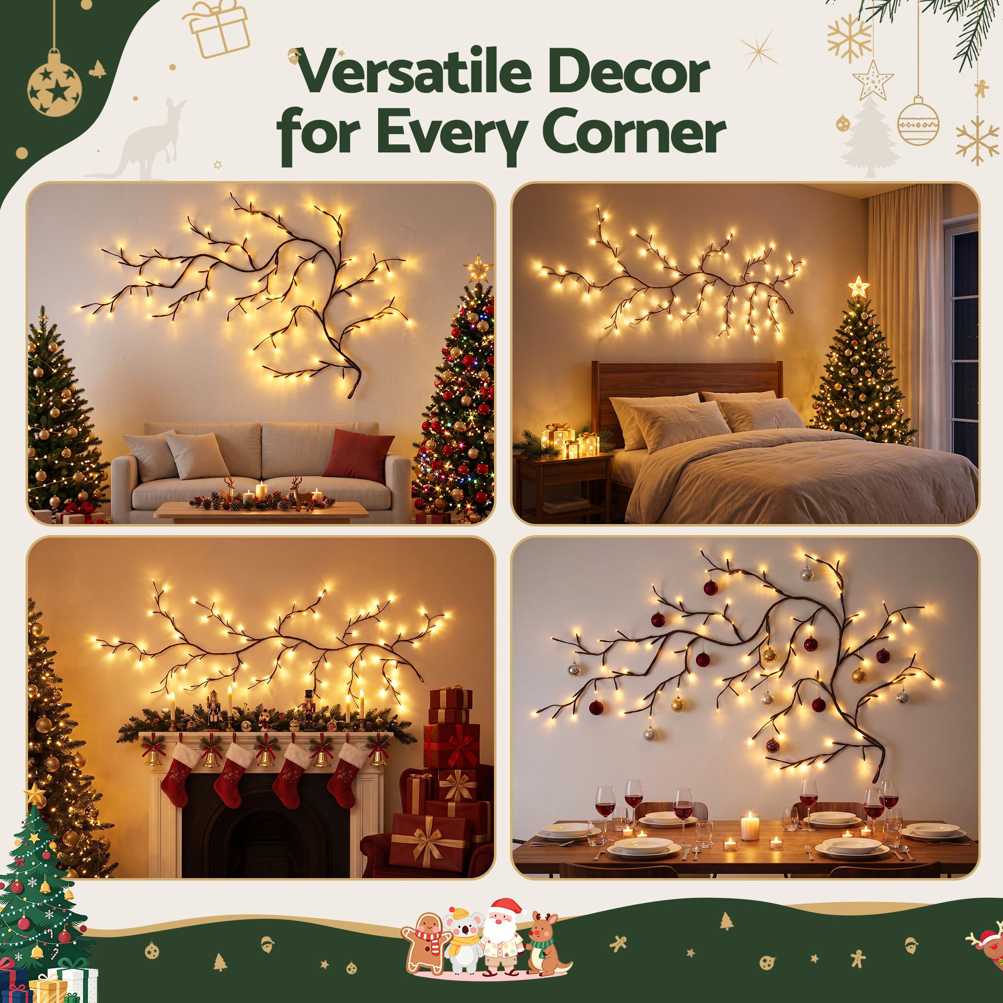 Jingle Jollys Christmas Willow Vine Lights Branch LED Fairy DIY Wall Decor 1.8m