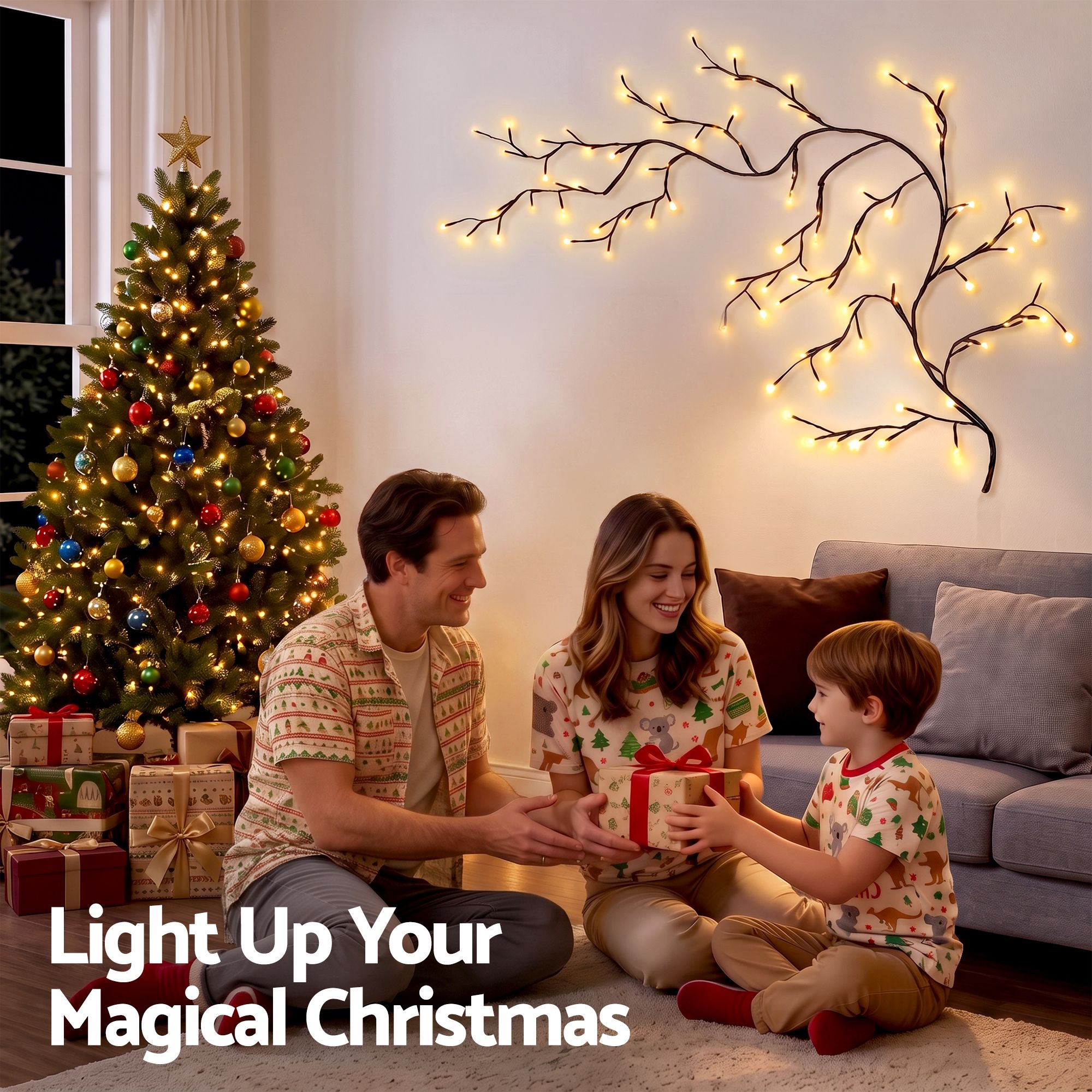 Jingle Jollys Christmas Willow Vine Lights Branch LED Fairy DIY Wall Decor 1.8m