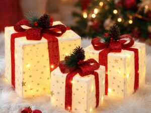 Jingle Jollys Christmas Decorations 3PC Lighted Gift Boxes Christmas Lights