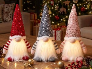 Jingle Jollys Christmas Gnomes Light Up Christmas Decorations Plush Goblin 3pc