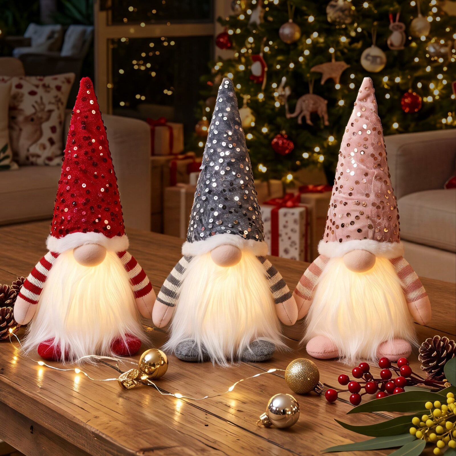 Jingle Jollys Christmas Gnomes Light Up Christmas Decorations Plush Goblin 3pc