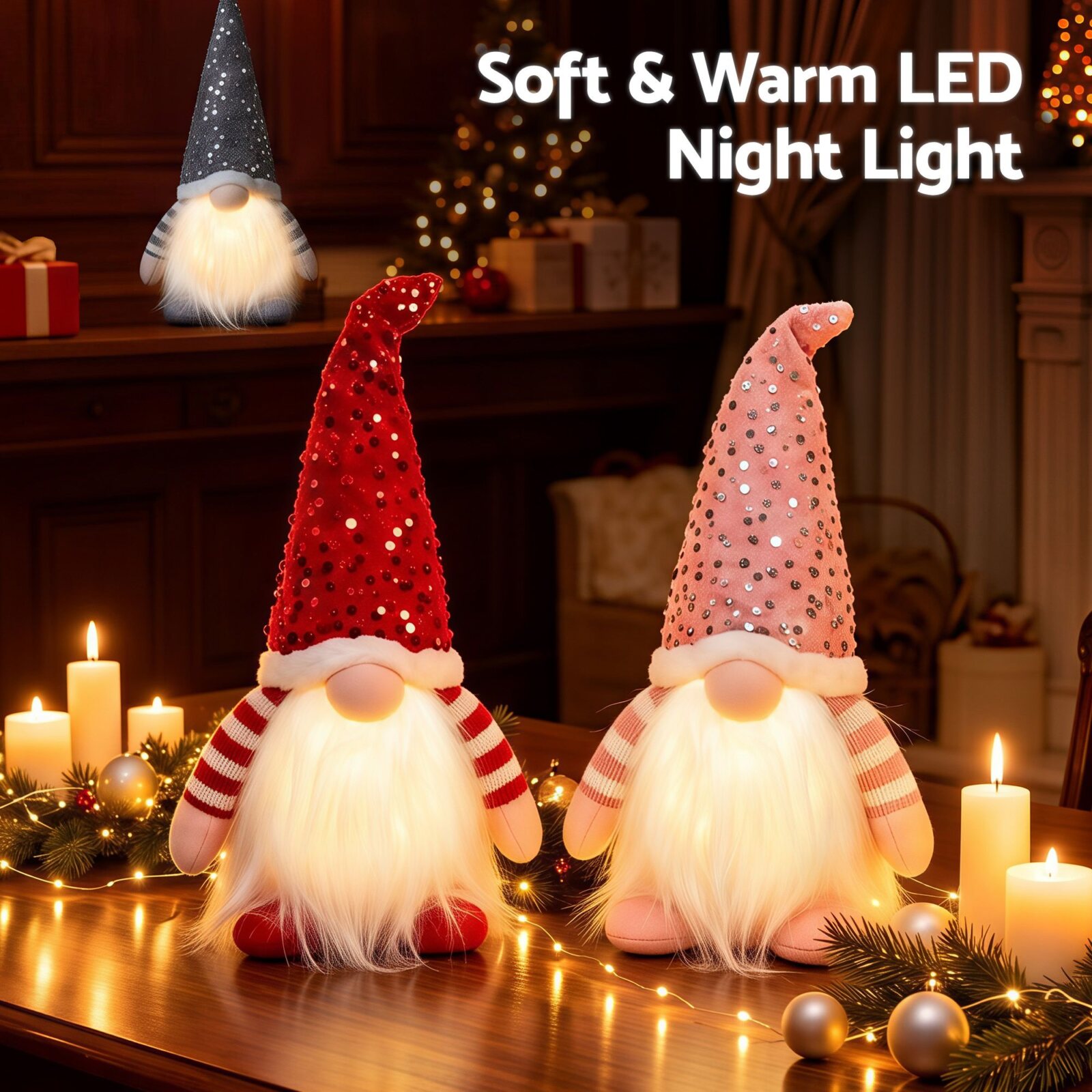 Jingle Jollys Christmas Gnomes Light Up Christmas Decorations Plush Goblin 3pc