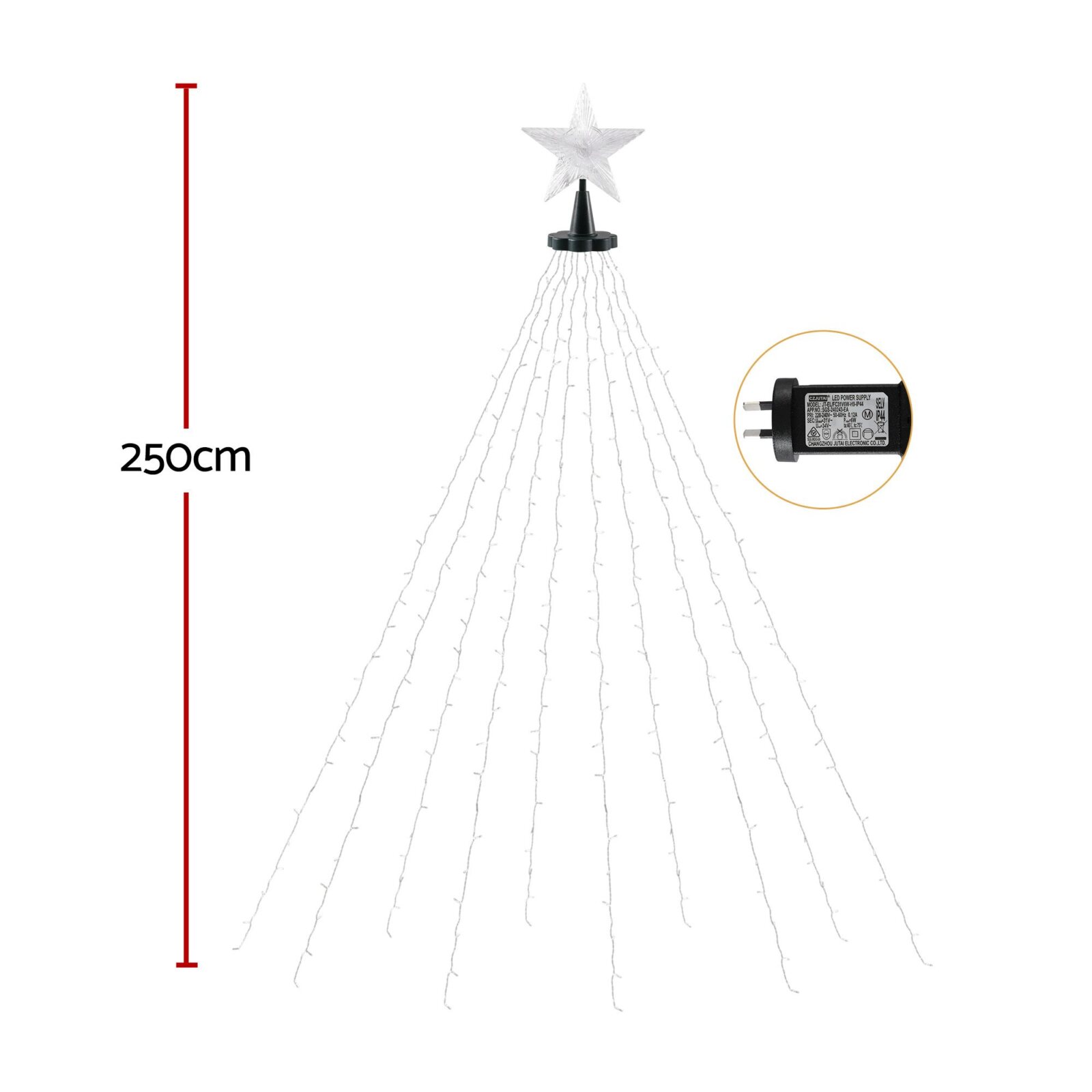 Jingle Jollys 2.5M Christmas Tree Lights Christmas Lights Tree Topper Waterfall