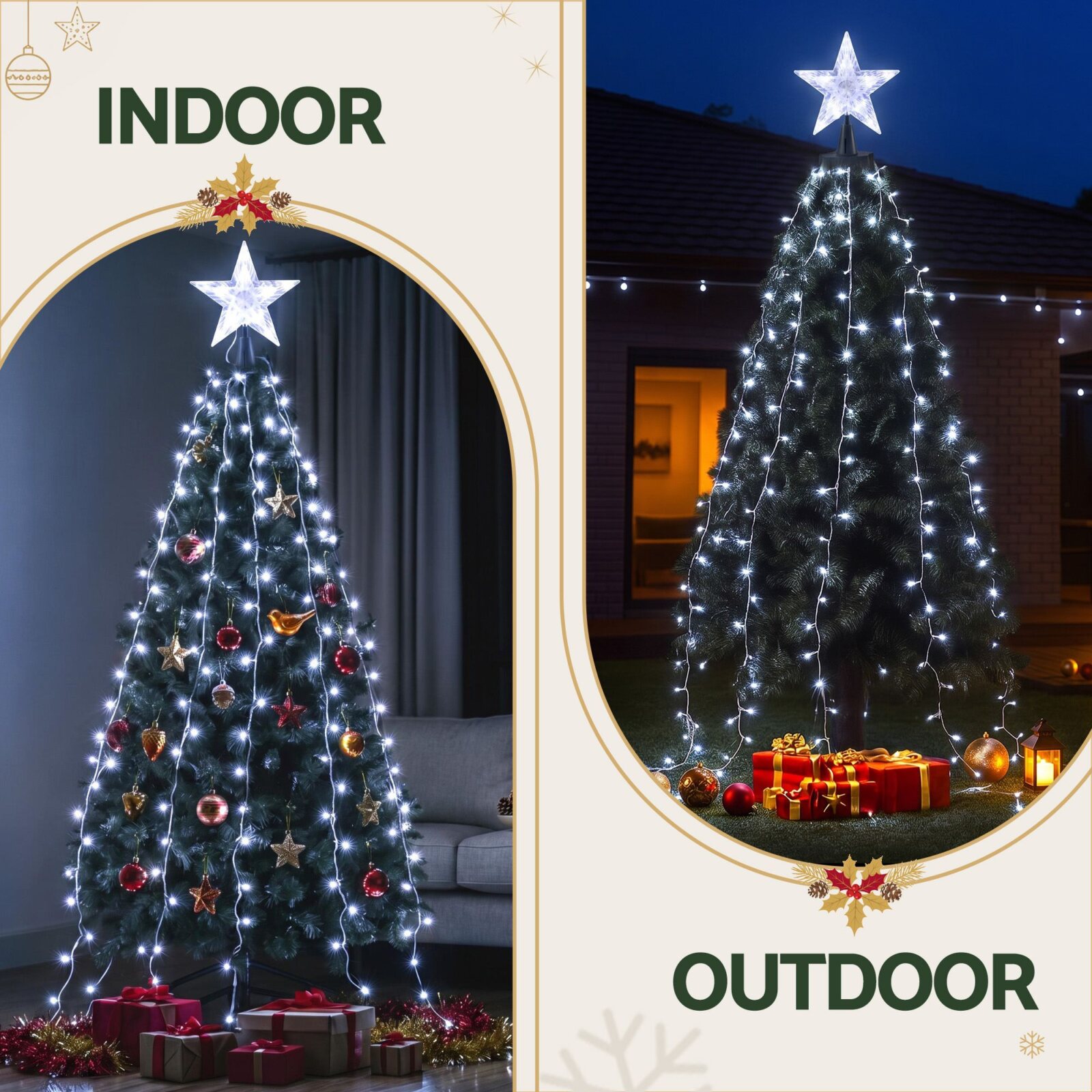Jingle Jollys 2.5M Christmas Tree Lights Christmas Lights Tree Topper Waterfall