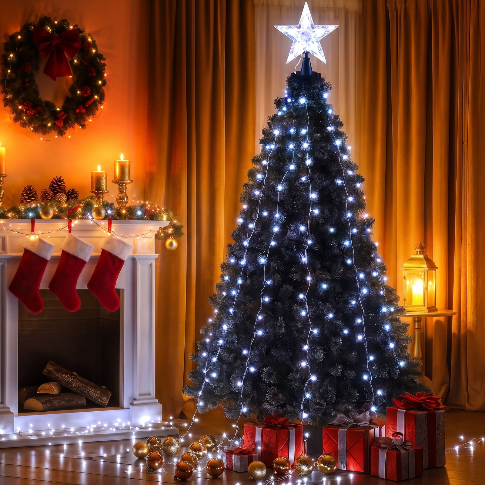 Jingle Jollys 2.5M Christmas Tree Lights Christmas Lights Tree Topper Waterfall