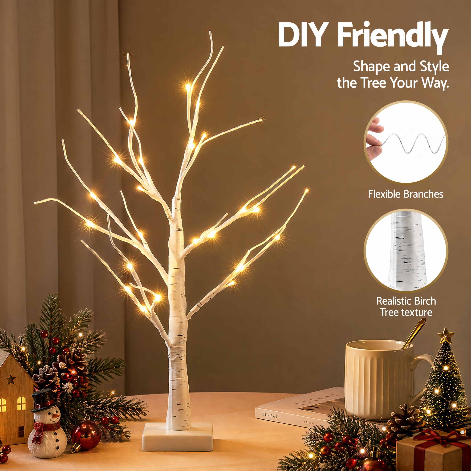 Jingle Jollys Lighted Branch Tree Christmas Decorations Warm White Christmas