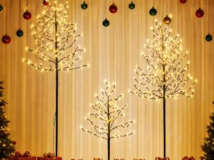 Jingle Jollys 3 Pack LED Christmas Tree Lighted Birch Tree Indoor Outdoor Xmas