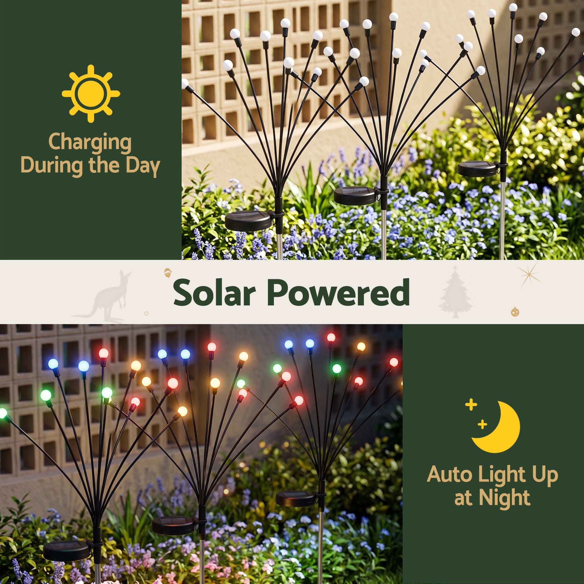 Jingle Jollys Christmas Lights Solar Firefly Lights Garden Decoration Path